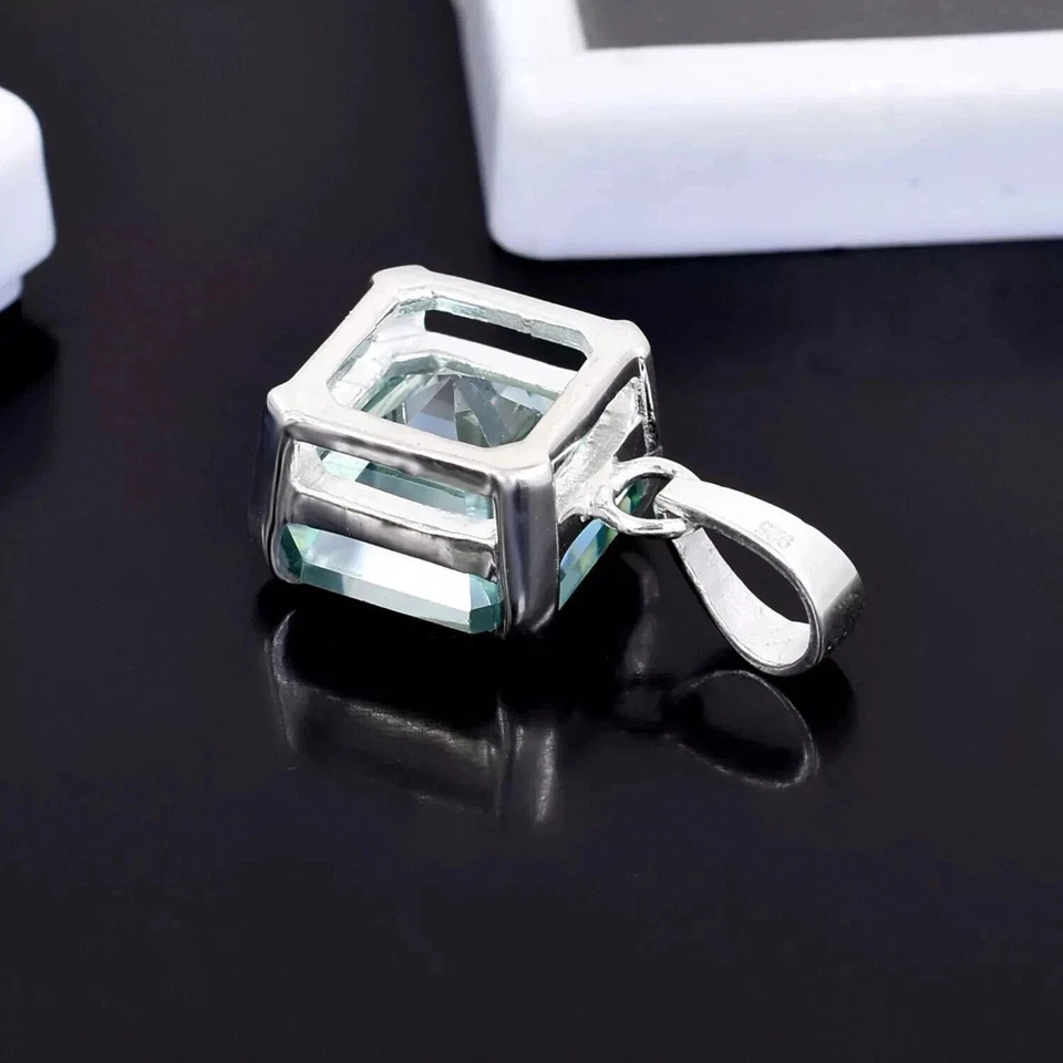 Certified 3.00 Ct Lab Grown Blue Diamond Asscher Solitaire Pendant 925 Silver - Image 4 of 4