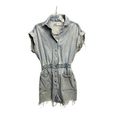 Zara Womens Blue Light Acid Wash Raw Hem Denim One-Piece Romper Size Medium