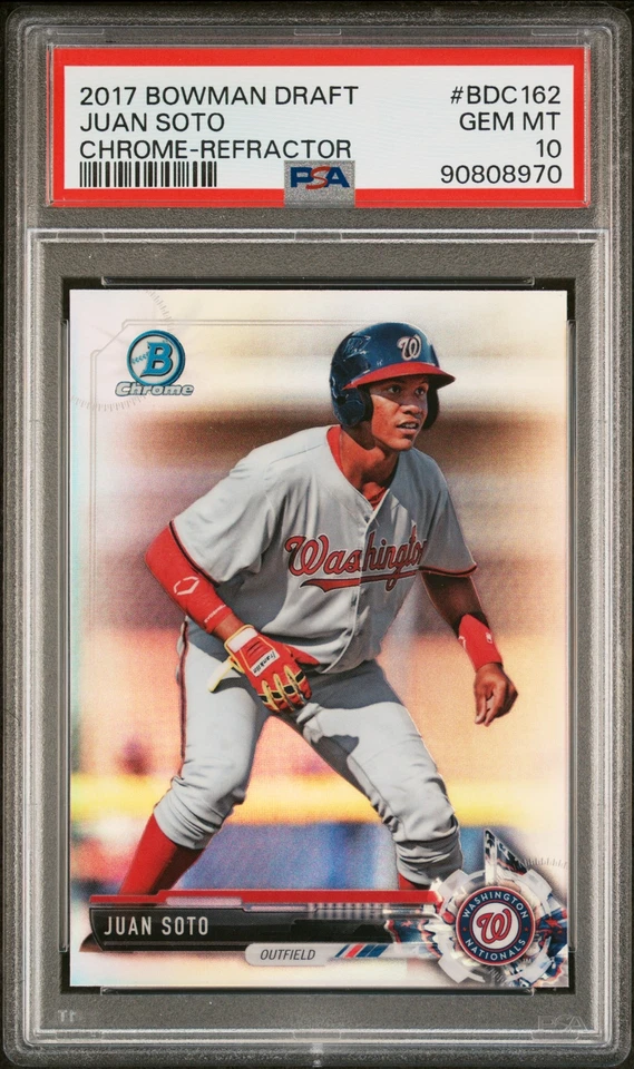 Tarjeta de novato PSA 10 JUAN SOTO 2017 Bowman Chrome Refractor Nationals RC GEMA COMO NUEVA Foto 2 de 4