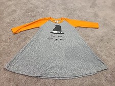 Kids Girls Halloween Gray Long Sleeve Shirt Dress Cat Face Witch Hat Size 6T