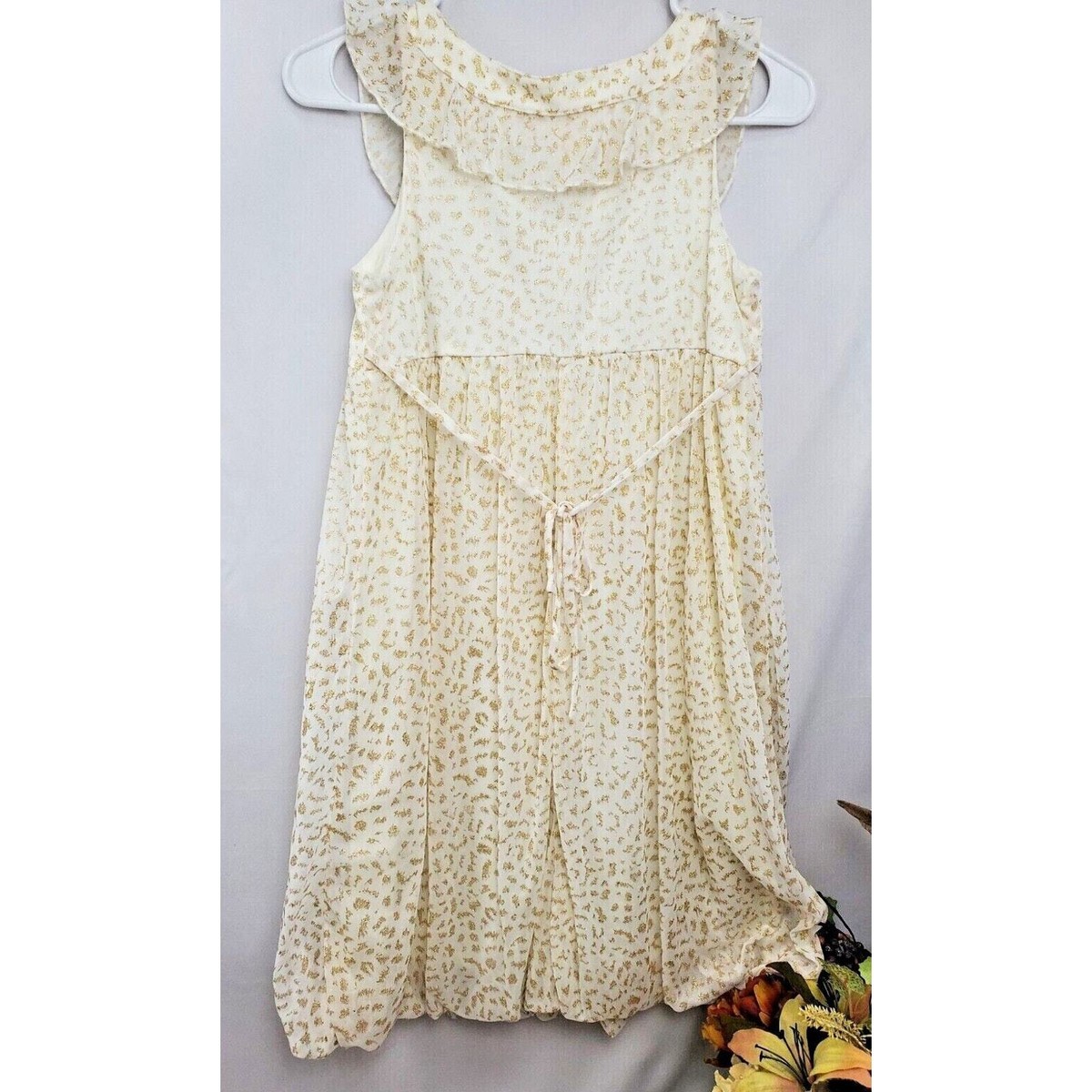 ハンドメイド様 Y2K Justice Dress 14 White Gold Glitter Leopard Bubble Hem Lined