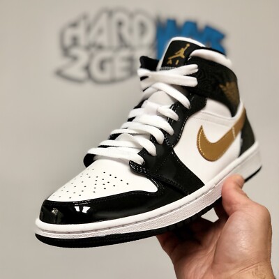 Air Jordan 1 Mid Patent Black White Gold | eBay