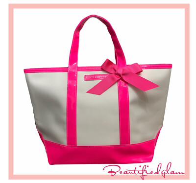 Juicy Couture Tote Bag in Hot Pink Trim Bottom with Pink Bow, Brand New