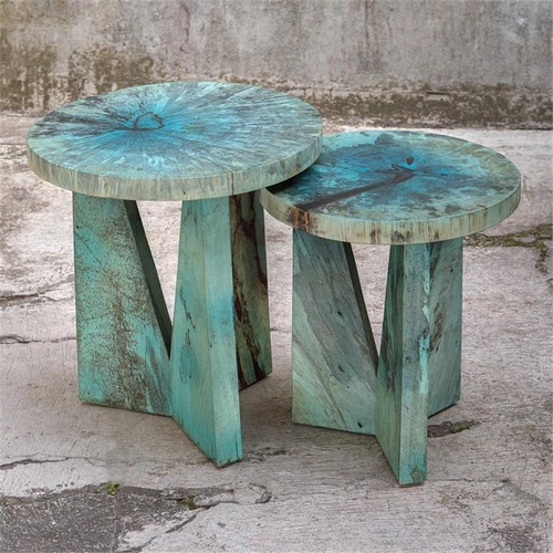 Uttermost Nadette Tamarind Wood Nesting Tables in Blue-green (Set of 2) - Picture 3 of 7