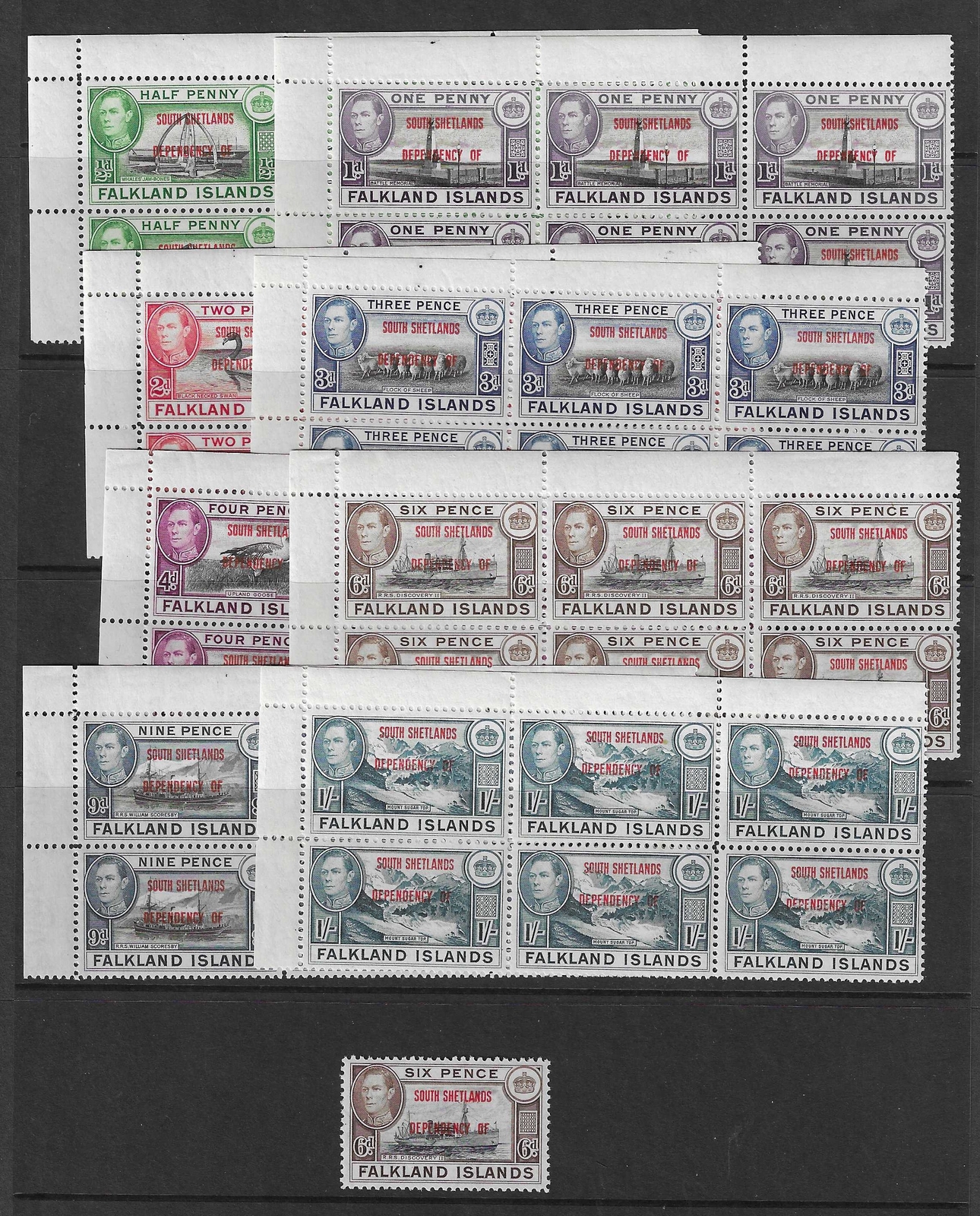 FALKLAND IS. DEPS. 1944-45 Complete set of eight overprints - 38855