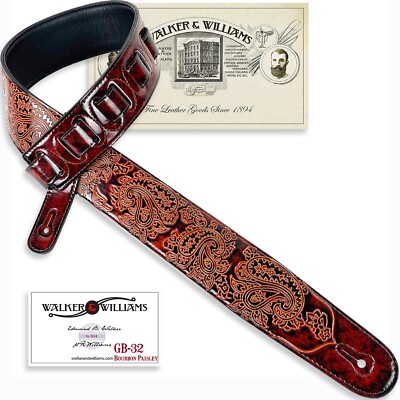 Walker & Williams GB-32 Bourbon Brown Padded Leather Strap with Vintage Paisley 