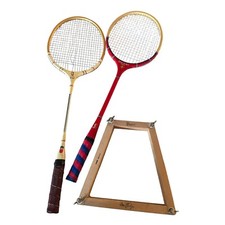 2 Vintage Badminton racquets by Regent Golden Eagle chrom steel shank Spalding