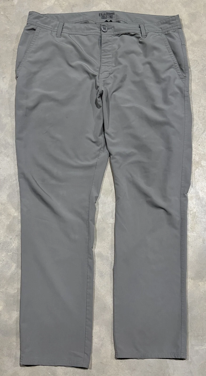 Huk Fishing Performance Fabrics Flat Front Straight Leg Pants Mens 40 x 33 Gray