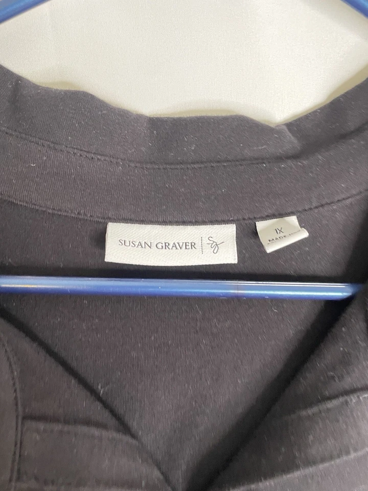 Vestido polo para mujer Susan Graver talla grande 1X hasta la rodilla negro 663 Foto 3 de 4
