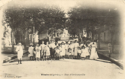 PC ALGERIA, TENÉS, RUE D'ORLEANSVILLE, J. GEISER, VINTAGE POSTCARD (b8530)