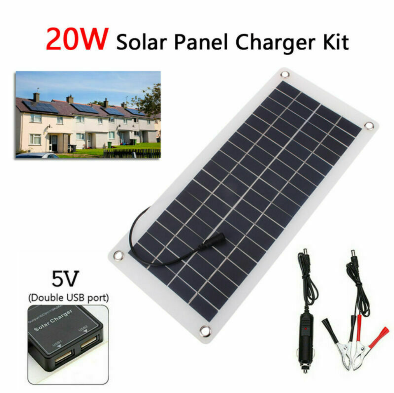 20W Solar Panel 12 Volt Trickle Battery Charger For Caravan Car Van Boat Kit dha eBay