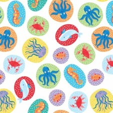 Nautical Fabric Seas Day Octopus Fish Seahorse Toss White Studio E YARD