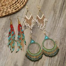 Handmade Bohemian Ethnic Style Earrings Retro Long Tassel Earrings for Women