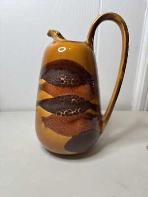 Vintage Haeger Pottery Earth Wrap Lava Drip Glaze Pitcher Brown Yellow 8.5  Tall