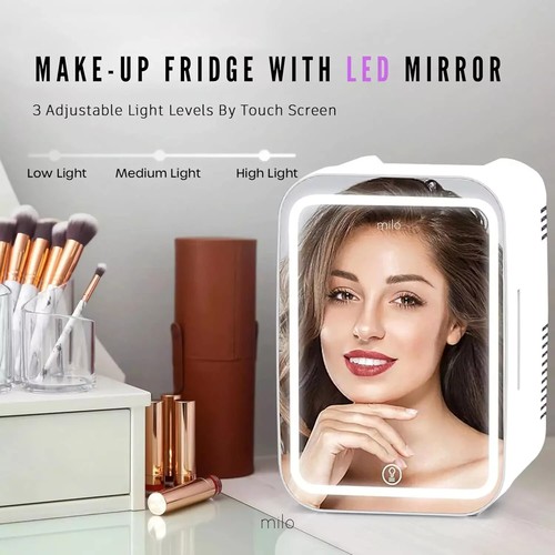 Milo Skincare Fridge with Dimmable LED Mirror 4 L/6 Can, Makeup Mini Fridge for - Picture 7 of 7