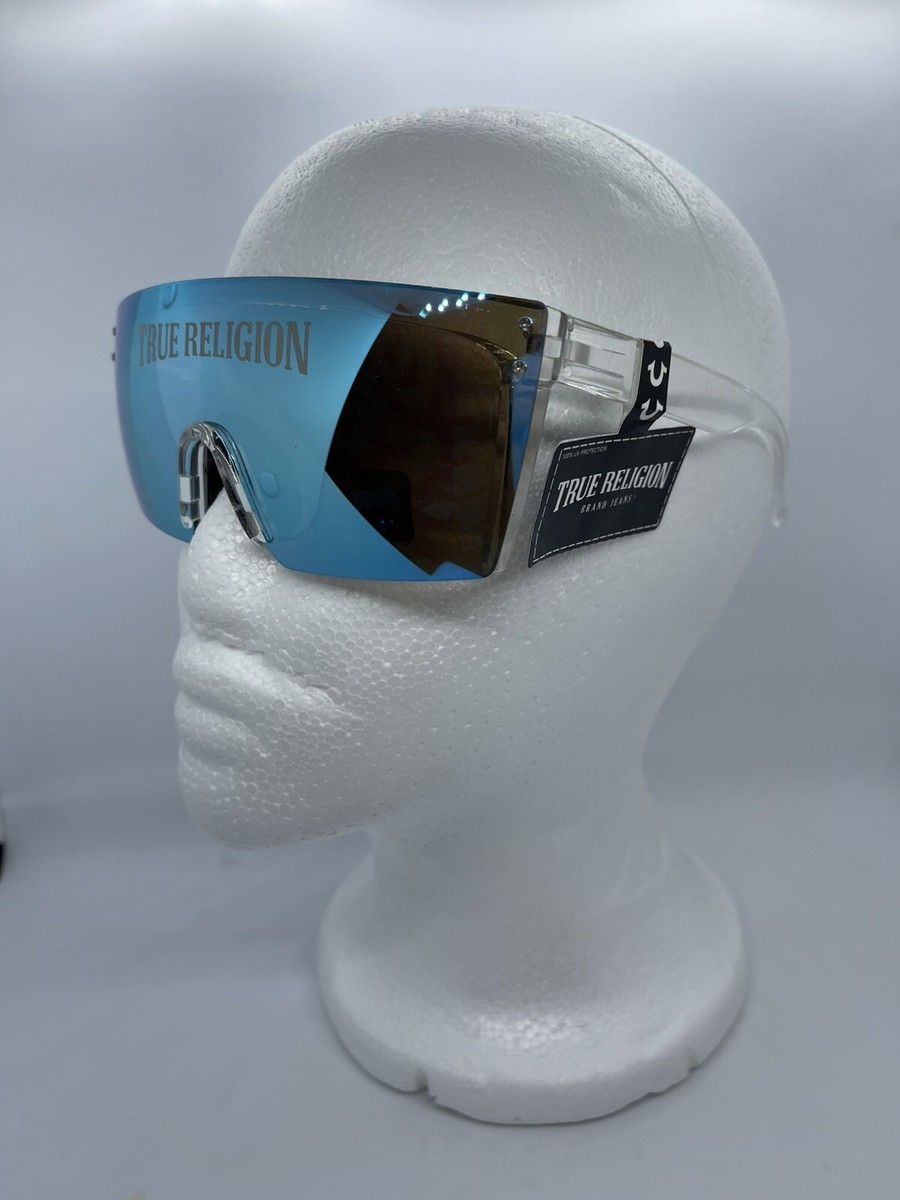 True Religion Rimless Sunglasses White TG-TRSUNM2 Blue Mirror Lens