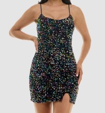 Pear Culture Juniors' Women's Black Velvet Sequins Scoop Neck Dress Size 13-14