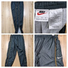 VTG Nike Lined Track Pants Zip Mens L Green w/ Yellow Piping Taiwan 90s Zip Leg