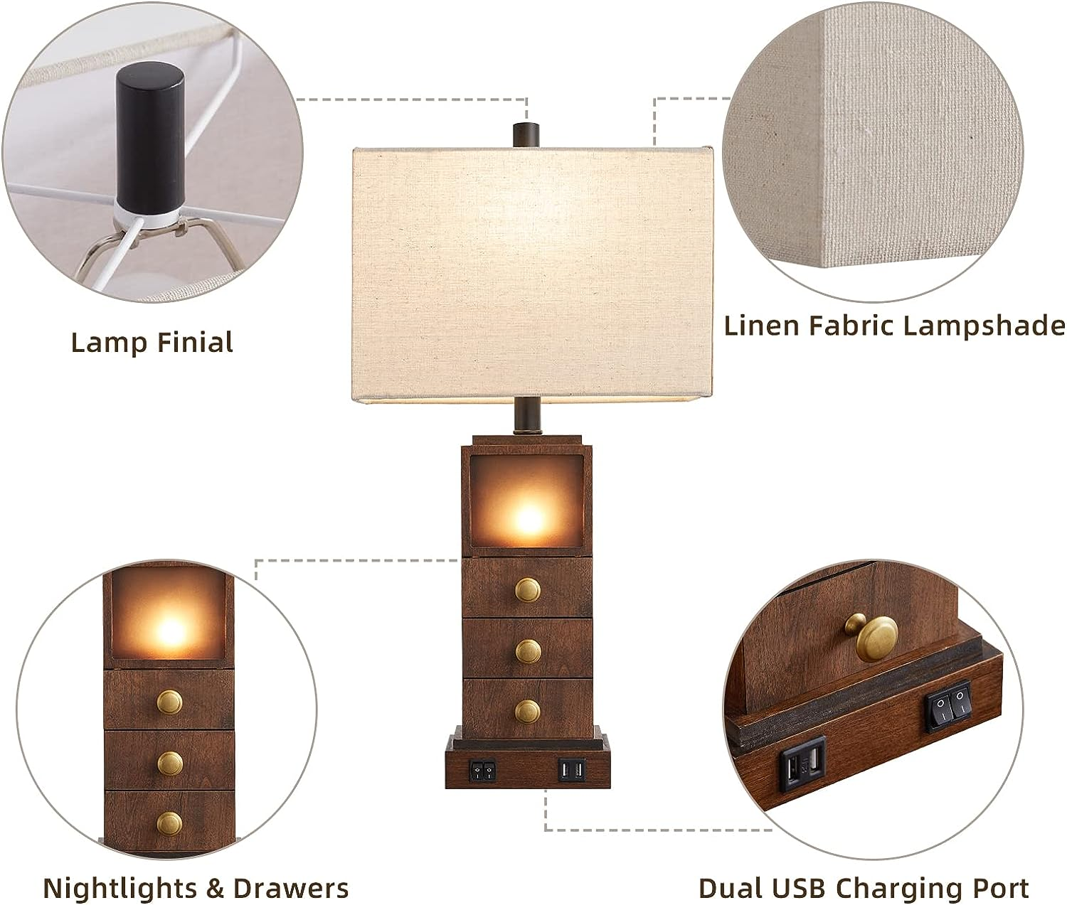 Farmhouse Rustic Table Lamps Set of 2 for Living Room Bedroom