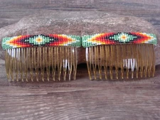 Navajo Indian Hand Beaded Hair Comb Set by Raven Cleveland
