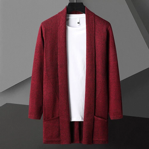 Cardigan Jacket Men's Autumn New Lapel Casual Tops Outwear Knitted Sweater Coat - Picture 14 of 25