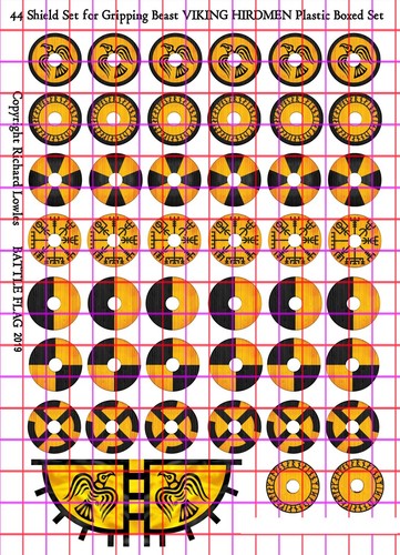 44 Viking Shield Waterslide Transfers for Gripping Beast  28mm Viking Hirdmen - Afbeelding 1 van 2