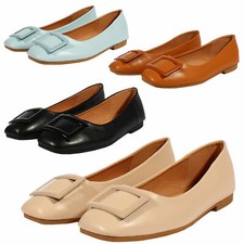 Women Buckle Loafers Eco Leather Black Beige Lightweight Ballerina Low Shoes