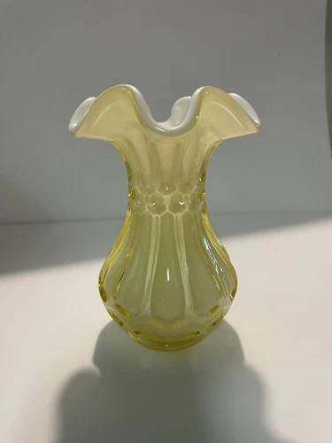 Fenton Yellow Overlay Flute And Dot Vase