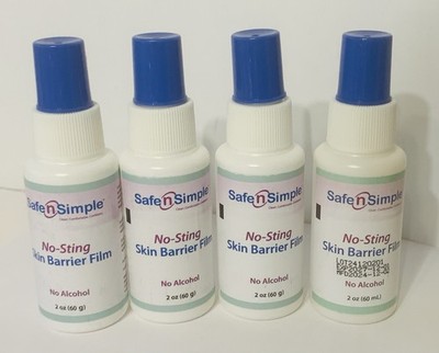 4 X 2oz Safe n Simple No-Sting Skin Barrier Film No Alcohol Bottle Exp 2027-2028