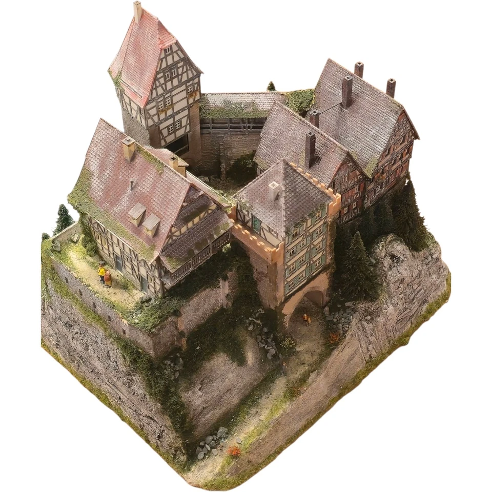 Diorama H0/1:87 BURG Jagdschloss Festung + Berg Granit Felsen UNIKAT patiniert - Bild 3 von 4