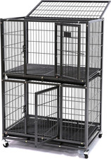31 Inch Two Tiers Heavy Duty Dog Crate Cage Kennel with Four Lockable Wheels, Re