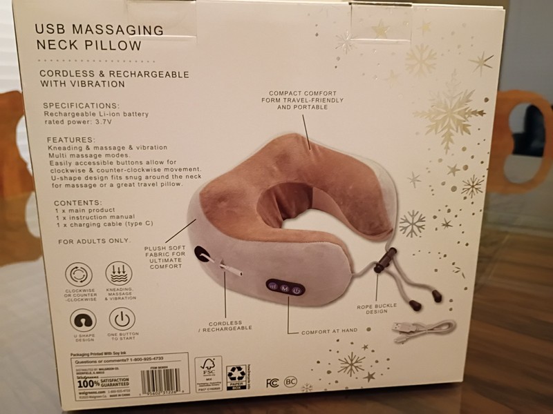 USB Massaging Neck Pillow Cordless & Rechargeable Vibration Modern Expressions