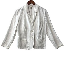 Chicos White Linen Blazer Tailored Elevated Hamptons Jacket Size 0 S Womens