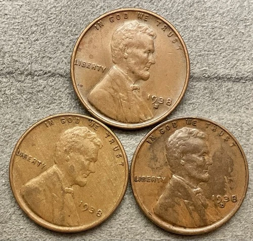 1938-p 1938-D 1938-S  Lincoln Wheat Cents - [XF EF] Extremely Fine ~ B687