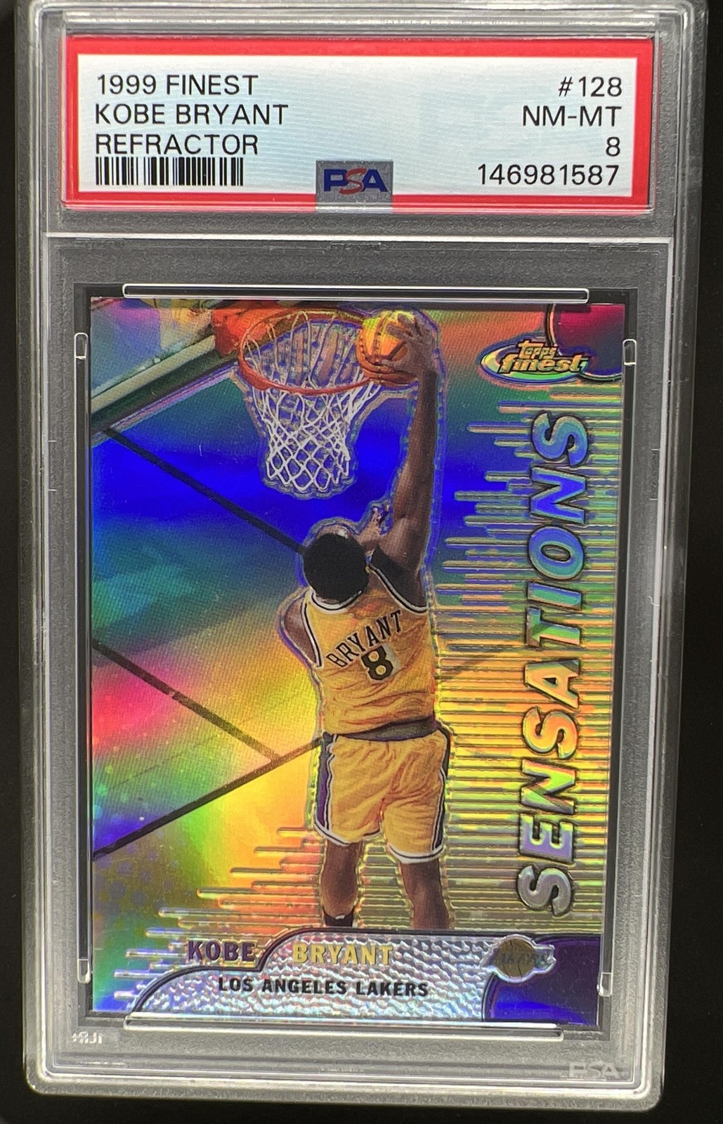 1999-00 Topps Finest Kobe Bryant Sensations Refractor #128 Lakers PSA 8