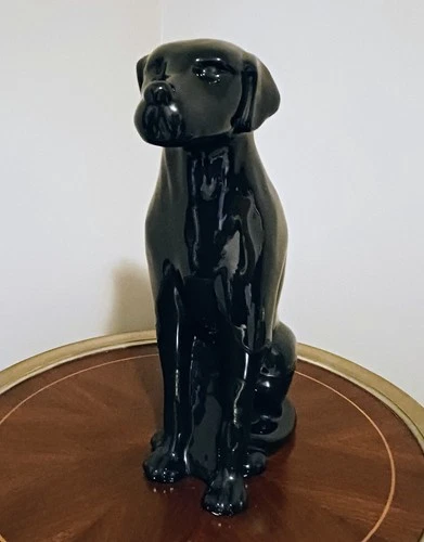 Royal Haeger Black Labrador Dog Figurine Statue MCM Art Deco 18" H Vintage Rare.