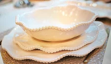 Certified International Perlette 10 Piece Beaded Melamine Dinnerware Set Cream