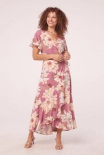 Band of the Free Floral Wrap Dress Midi Maxi Boho Casual V-Neck Pink Size L