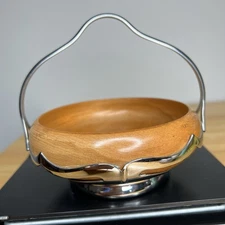 Vintage Farber Bros. Krome Kraft Compote Candy Dish Wood Art Deco MCM Rare Read