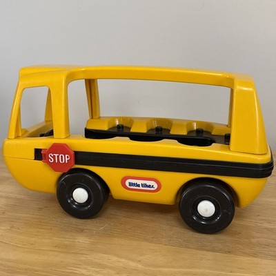 Vtg Little Tikes Yellow School Bus w/ Stop Sign for Toddle Tots Figures USA