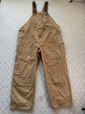 Carhartt Overalls Mens 48x32 Brown R01 Duck Canvas Work Bib Carpenter Made USA
