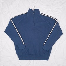 Crane Sports Blue Quarter Zip Ribbed Pullover Golf Sweater Racing Stripes Size L