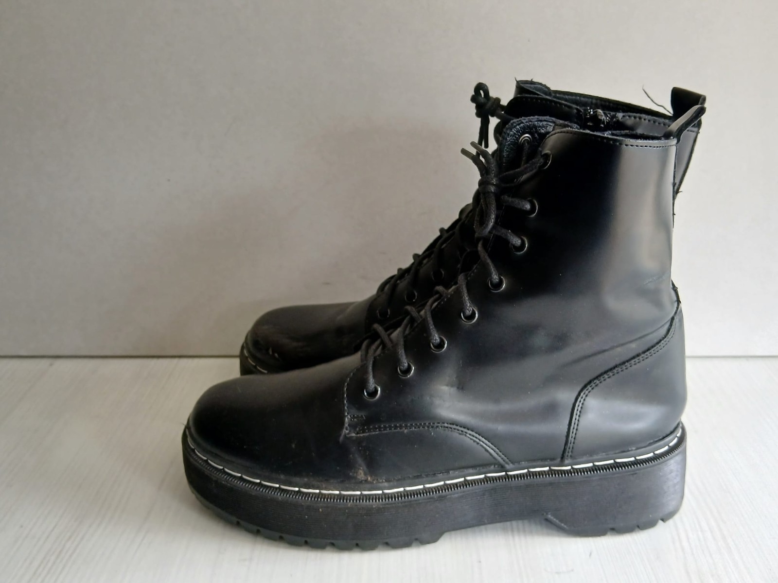 Ladies Women's Black Leather Laced/Zip Up Ankle Boots Shoes. UK(6)EUR(39) -B5
