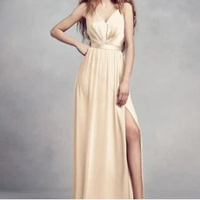 Charmeuse and Chiffon Vera Wang White Champaign high slit dress size 2