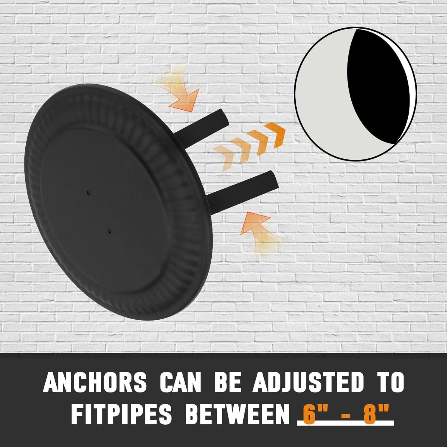 Chimney Flue Stopper Cover Pipe Cap 4"- 8" Furnace Wall Hole Decor Black