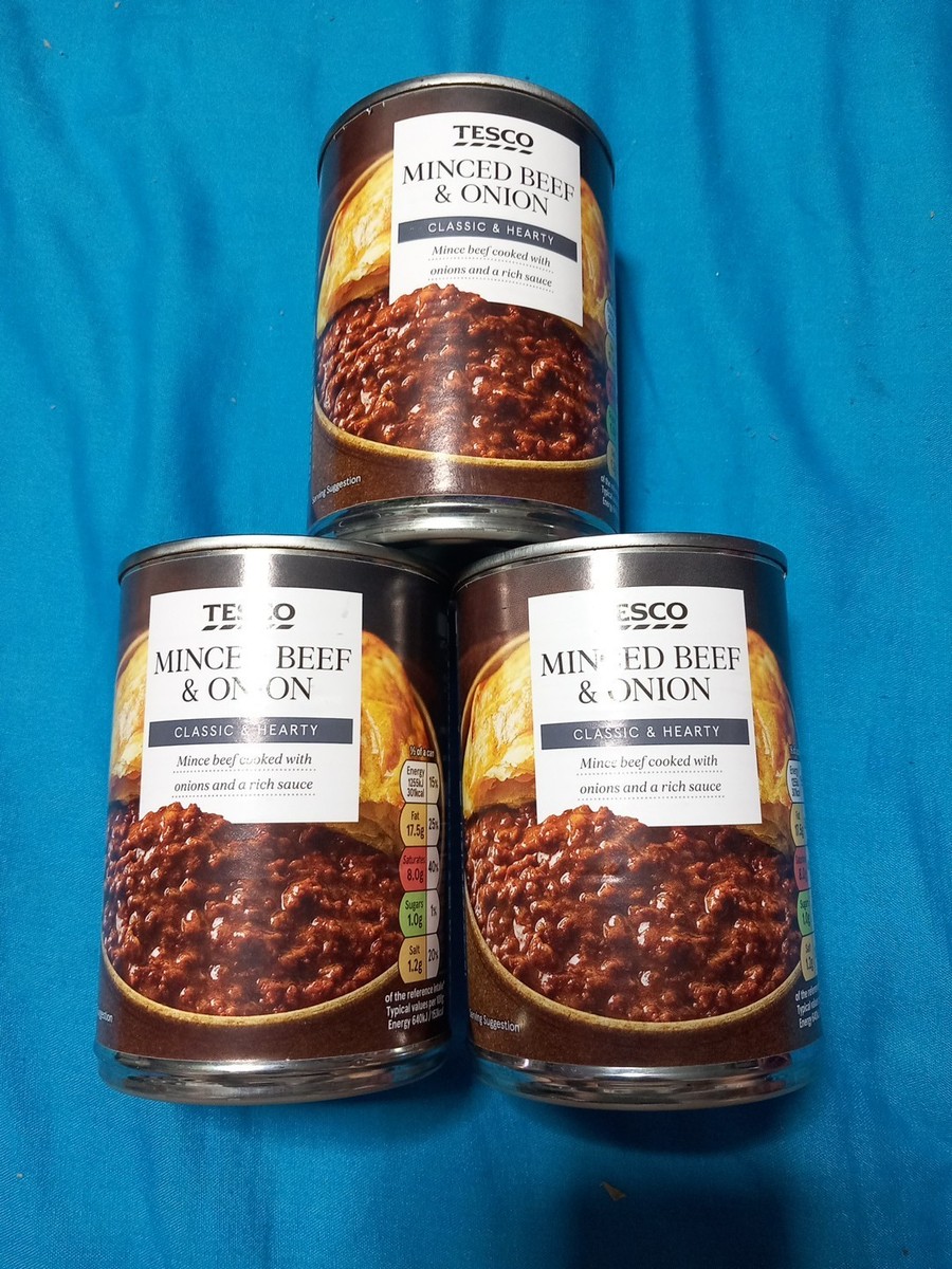 Cans Of Tesco Minced Beef Onion 392g x tins BBAUG