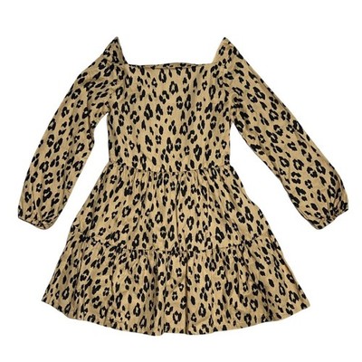 Carters Kid Girls Leopard Print Long Sleeve Tiered Dress Tan Black Size 6 6x NWT