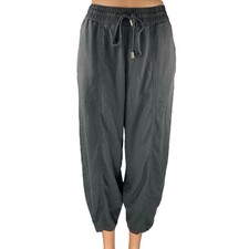 Zara Women's Black Linen Drawstring Tapered Leg Baggy Trousers Joggers Pants S