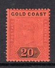 Gold Coast 1889-94 QV - Wmk. Crown CA - 20/- Dull Mauve & Black on Red HM -SG 25