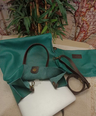 Bis von Taschen: Shopper Tasche und Clutch Echtleder Damen Mädchen Grün